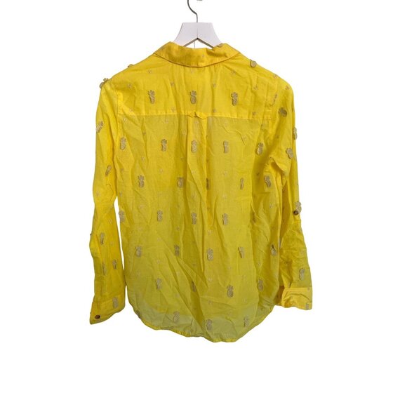 Maeve Yellow Whimsical Pineapple Embroidery Button-Down Shirt - Picture 7 of 9